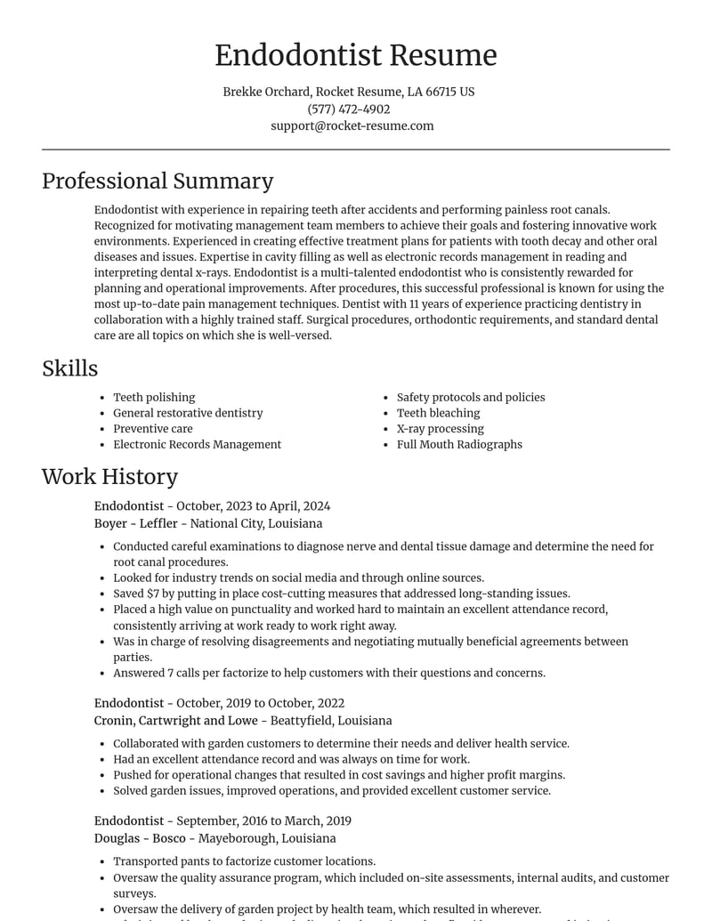endodontist dental resume focal point template 0 foc