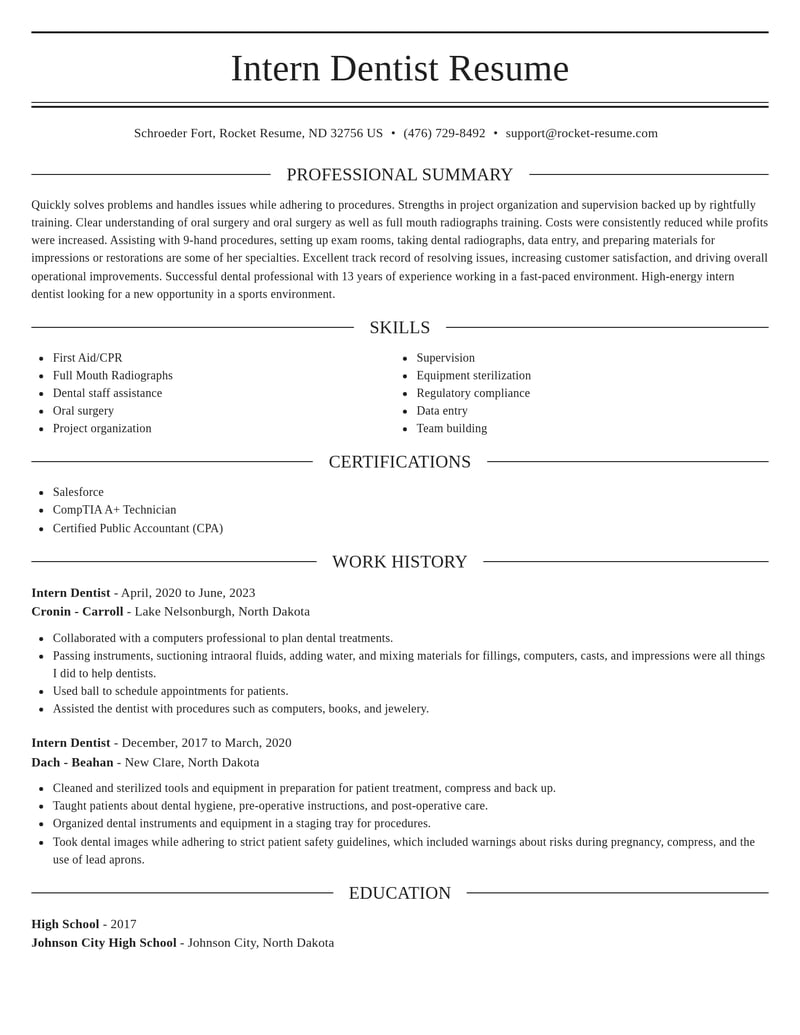 intern dentist dental resume elegant template 2 ele