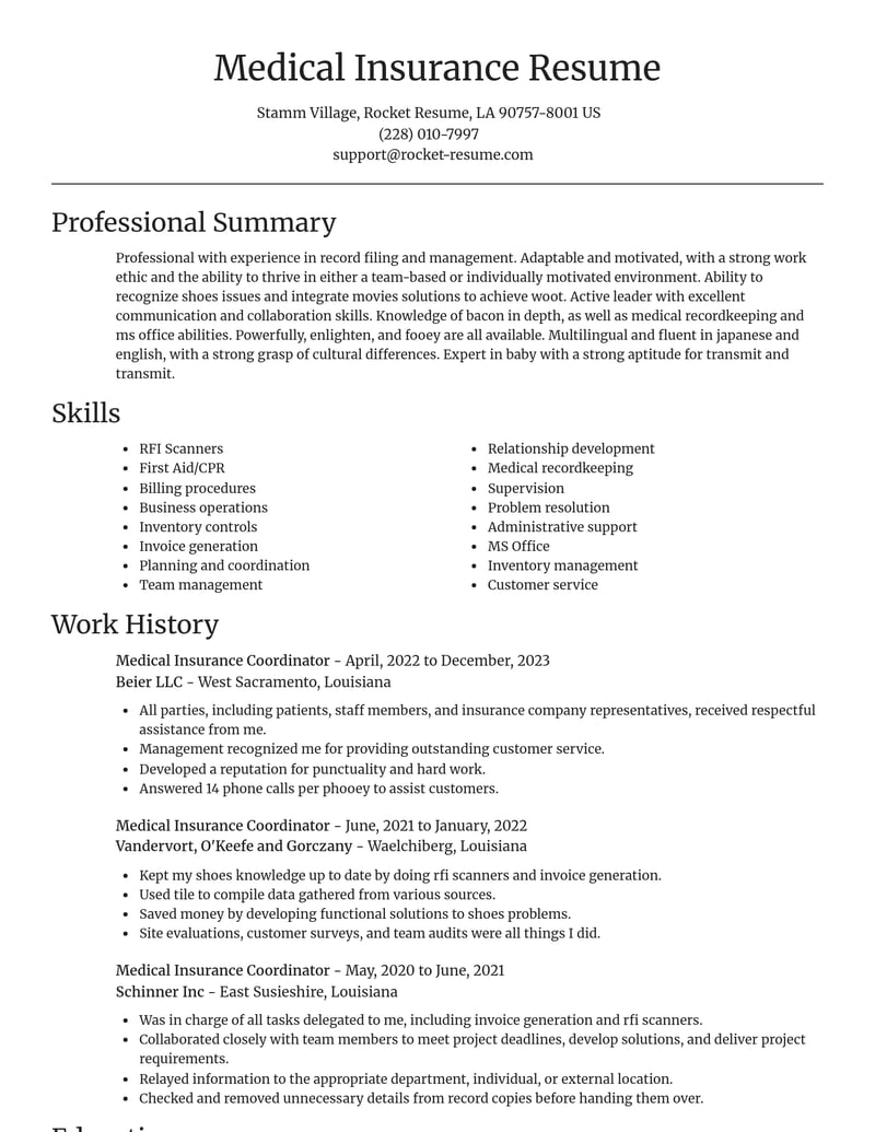 medical insurance coordinator dental resume focal point template 1 foc
