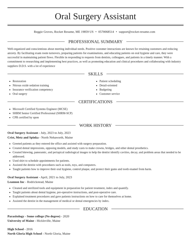 oral surgery assistant dental resume elegant template 0 ele
