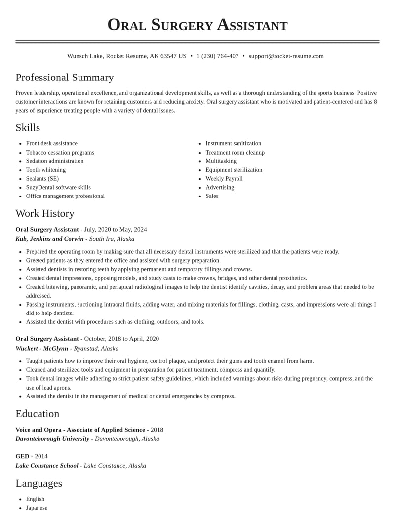 oral surgery assistant dental resume classic template 2 cla