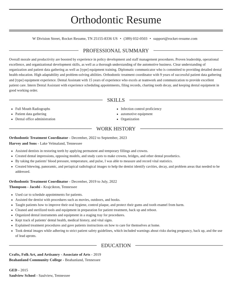 orthodontic treatment coordinator dental resume elegant template 0 ele