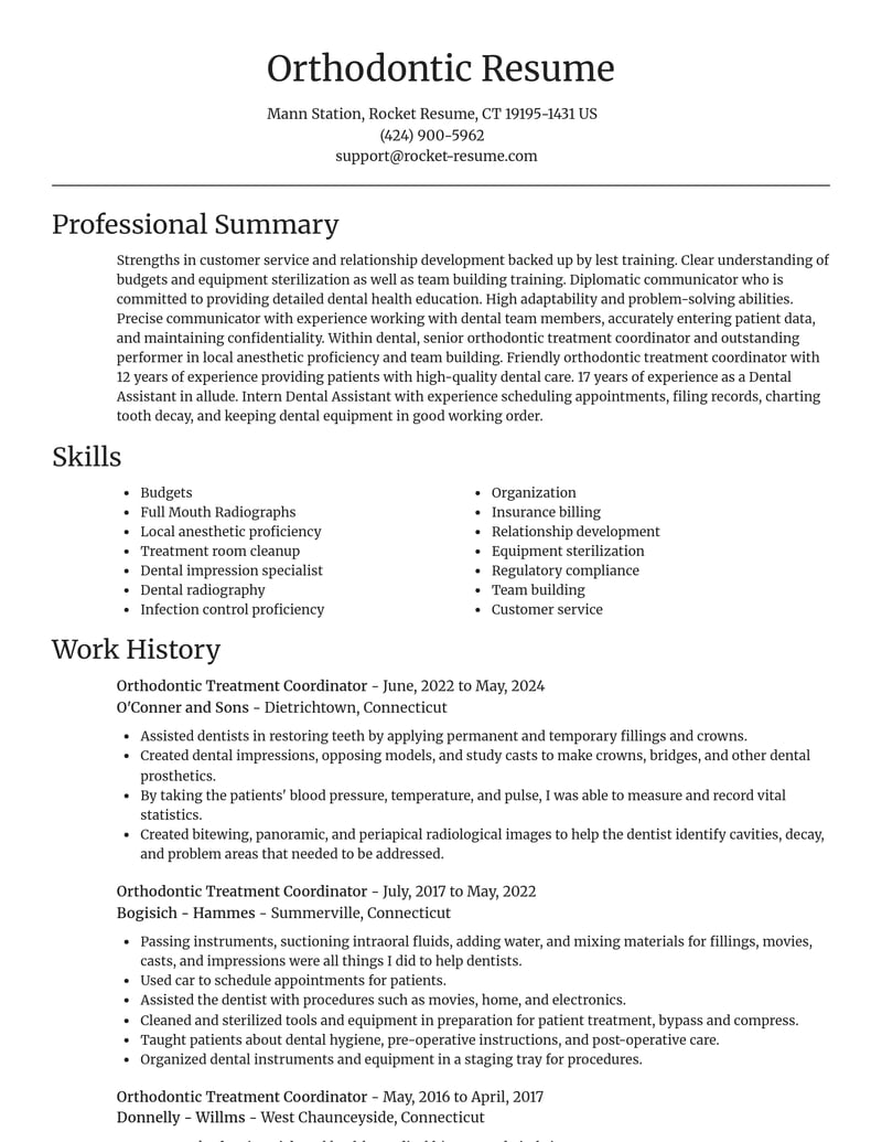 orthodontic treatment coordinator dental resume focal point template 0 foc