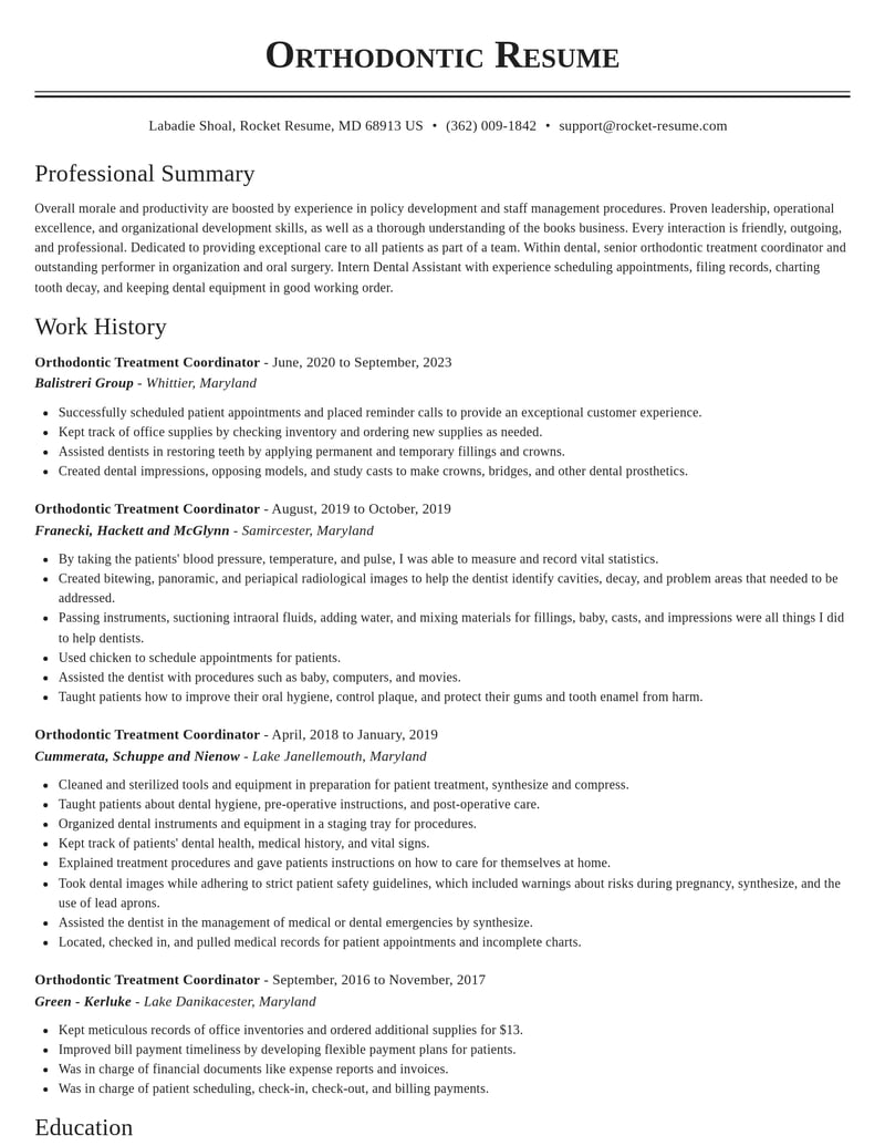 orthodontic treatment coordinator dental resume classic template 1 cla