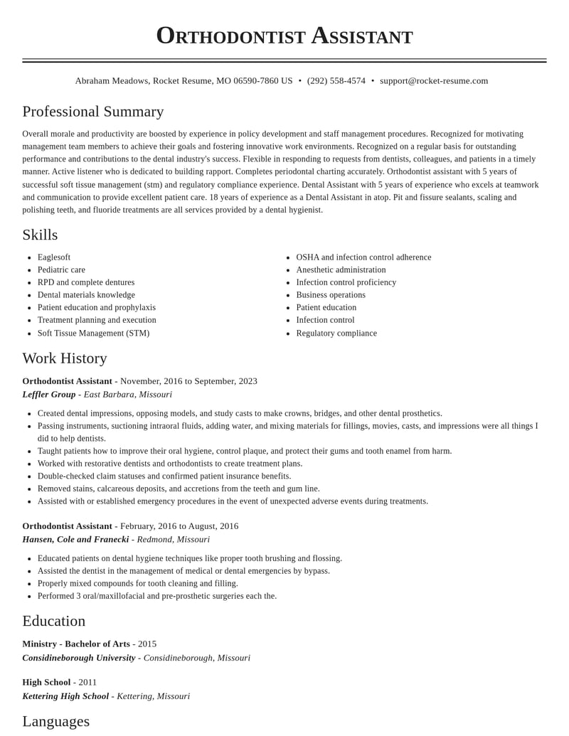 orthodontist assistant dental resume classic template 2 cla