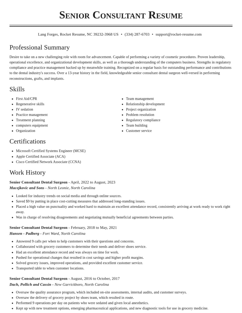 senior consultant dental surgeon dental resume classic template 0 cla