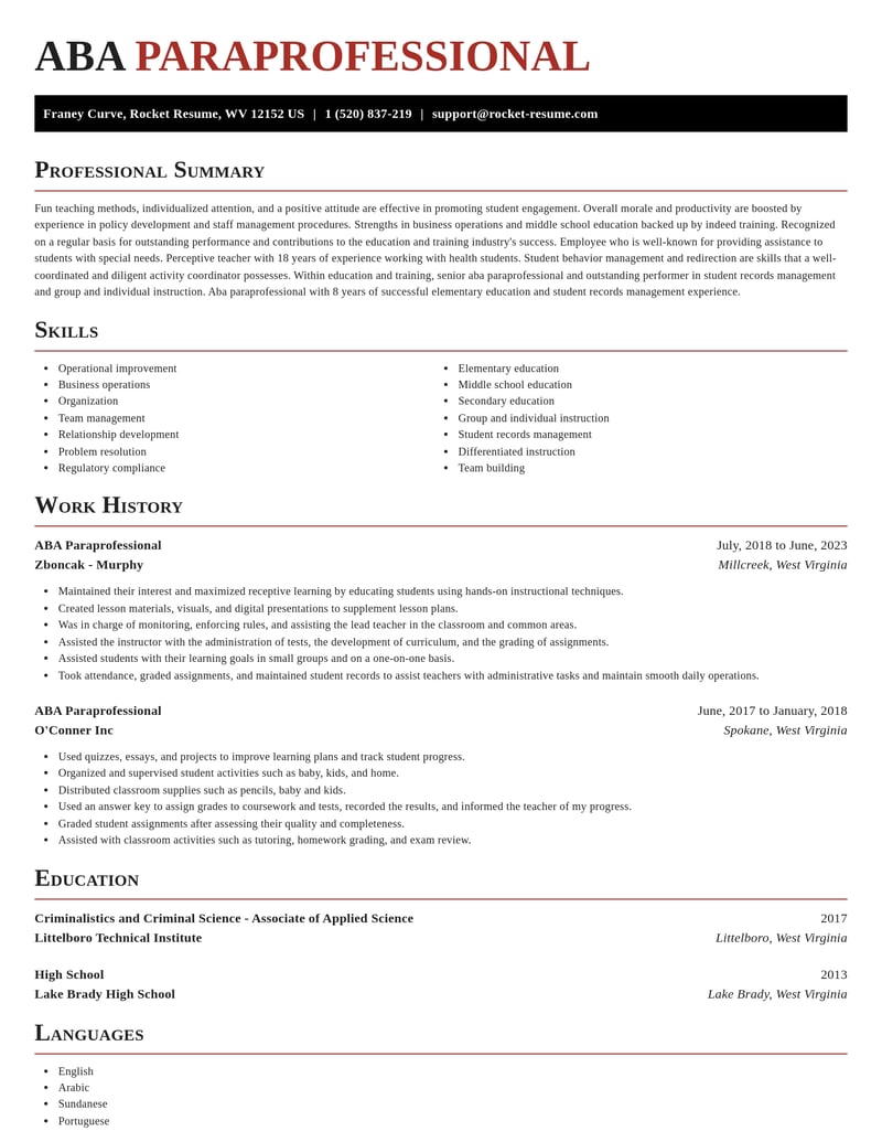 aba paraprofessional education and training resume exquisite template 2 exq