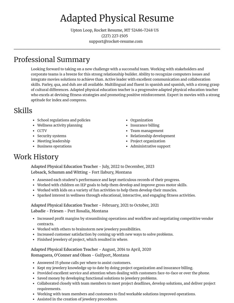adapted physical education teacher education and training resume focal point template 2 foc