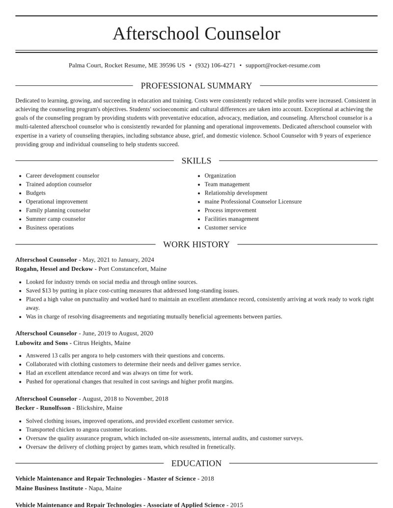 afterschool counselor education and training resume elegant template 1 ele