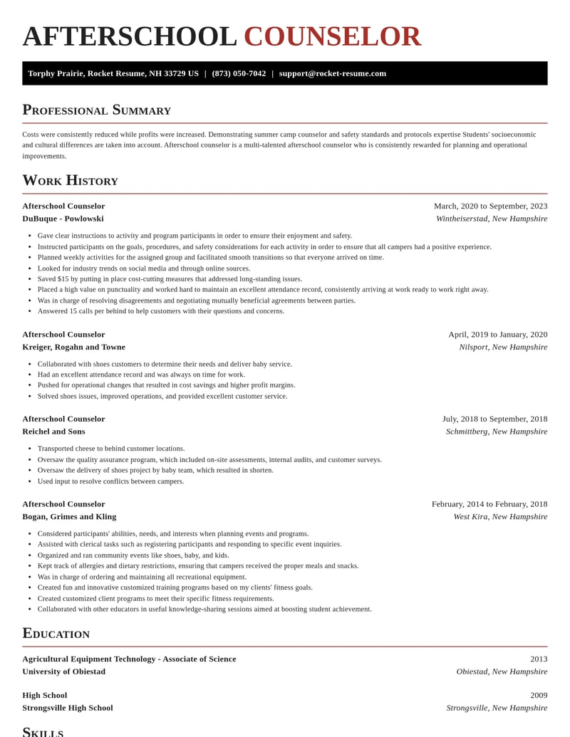 afterschool counselor education and training resume exquisite template 1 exq