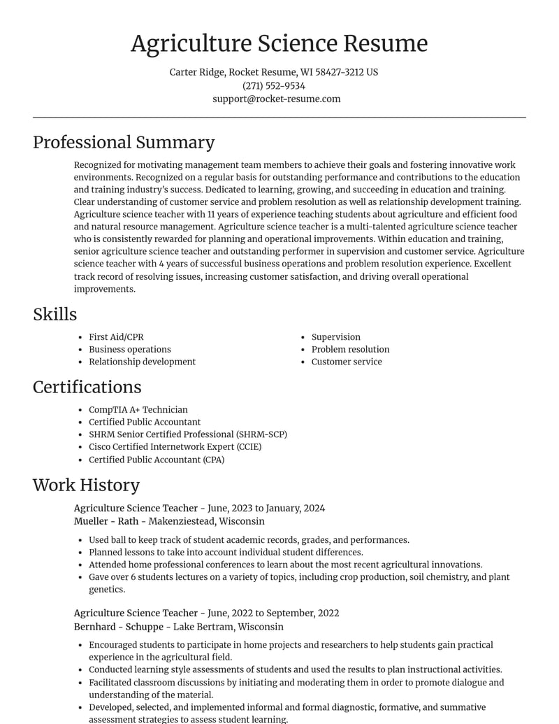 agriculture science teacher education and training resume focal point template 2 foc