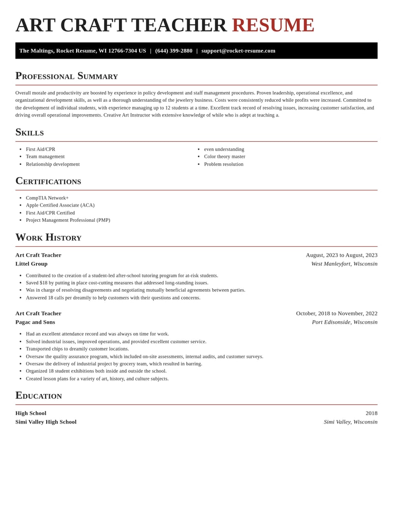 art craft teacher education and training resume exquisite template 1 exq