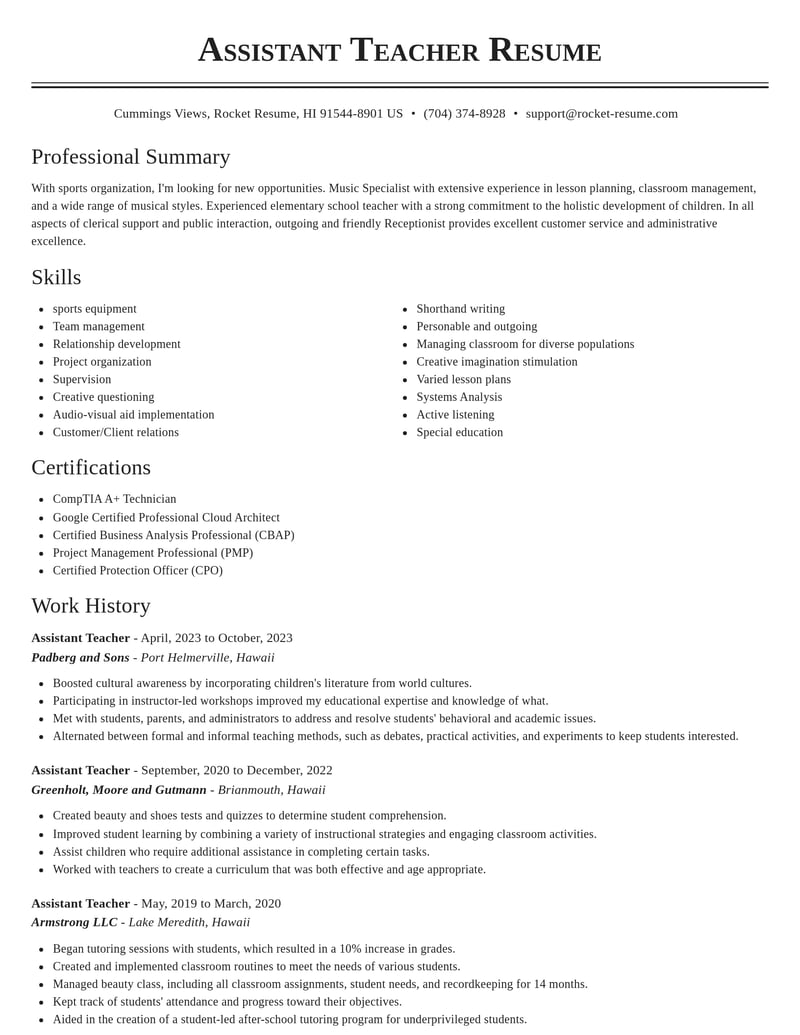 assistant teacher education and training resume classic template 0 cla