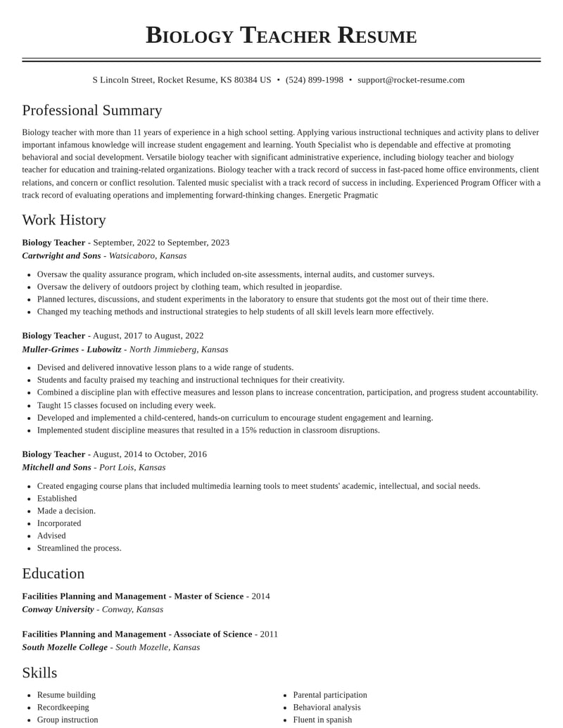 biology teacher education and training resume classic template 0 cla