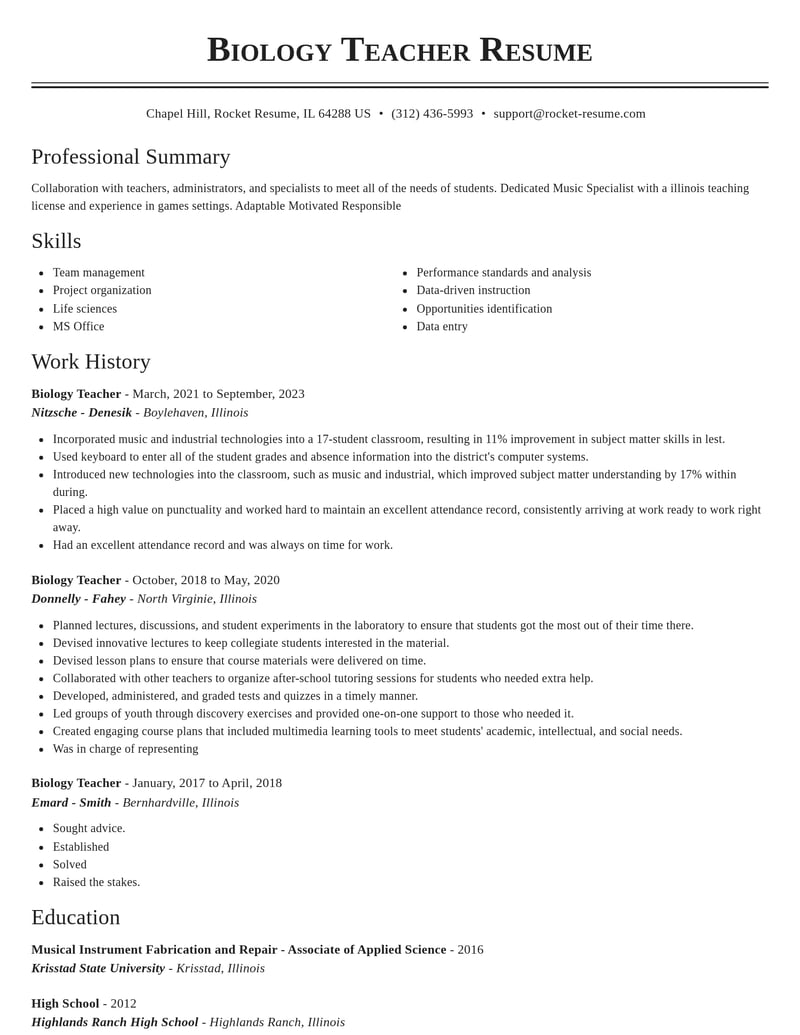 biology teacher education and training resume classic template 1 cla