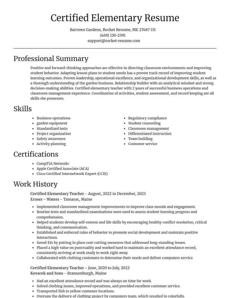 certified elementary teacher education and training resume focal point template 2 foc