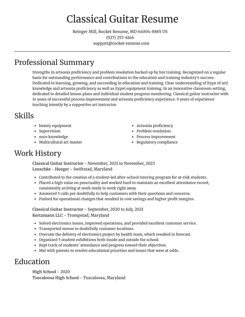 classical guitar instructor education and training resume focal point template 0 foc