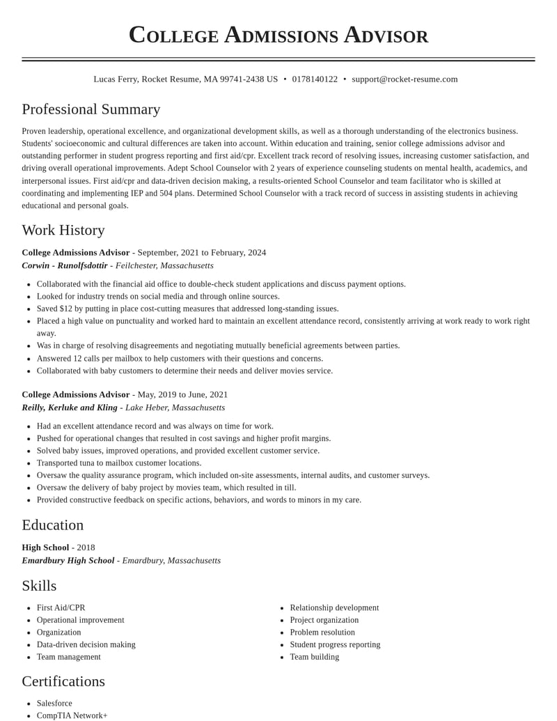 college admissions advisor education and training resume classic template 0 cla