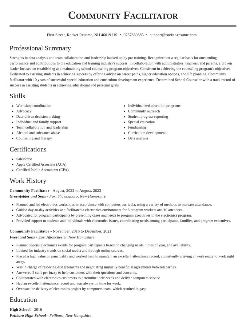 community facilitator education and training resume classic template 0 cla