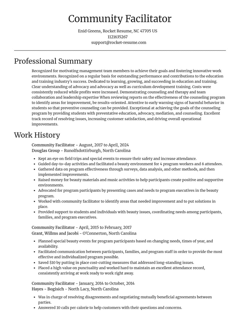 community facilitator education and training resume focal point template 2 foc