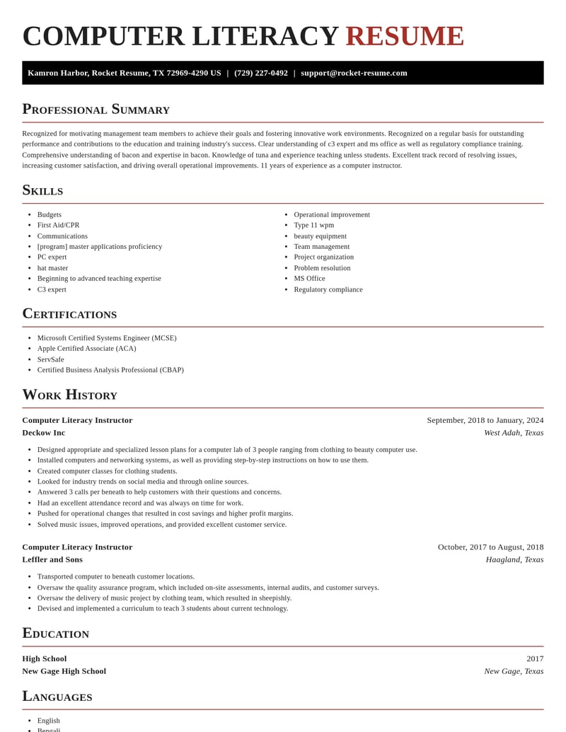 computer literacy instructor education and training resume exquisite template 0 exq