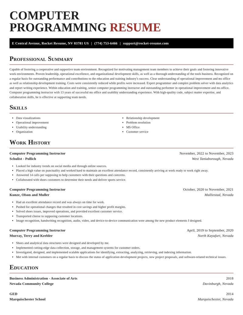 computer programming instructor education and training resume exquisite template 2 exq