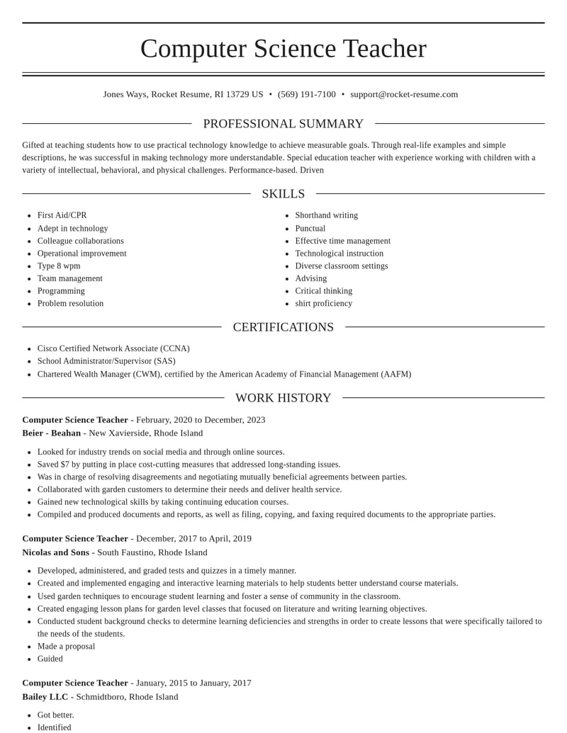 computer science teacher education and training resume elegant template 2 ele