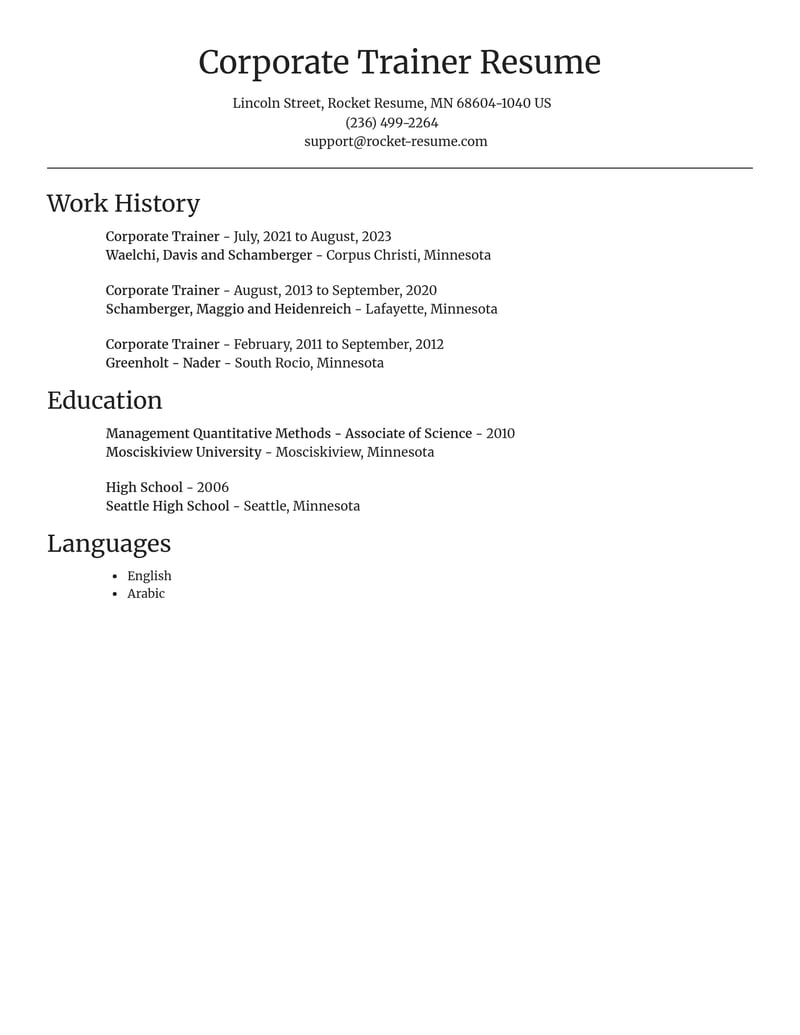 corporate trainer education and training resume focal point template 0 foc