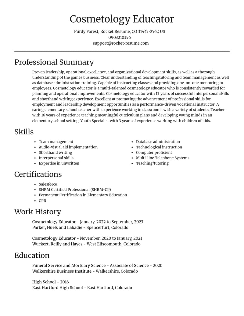 cosmetology educator education and training resume focal point template 1 foc