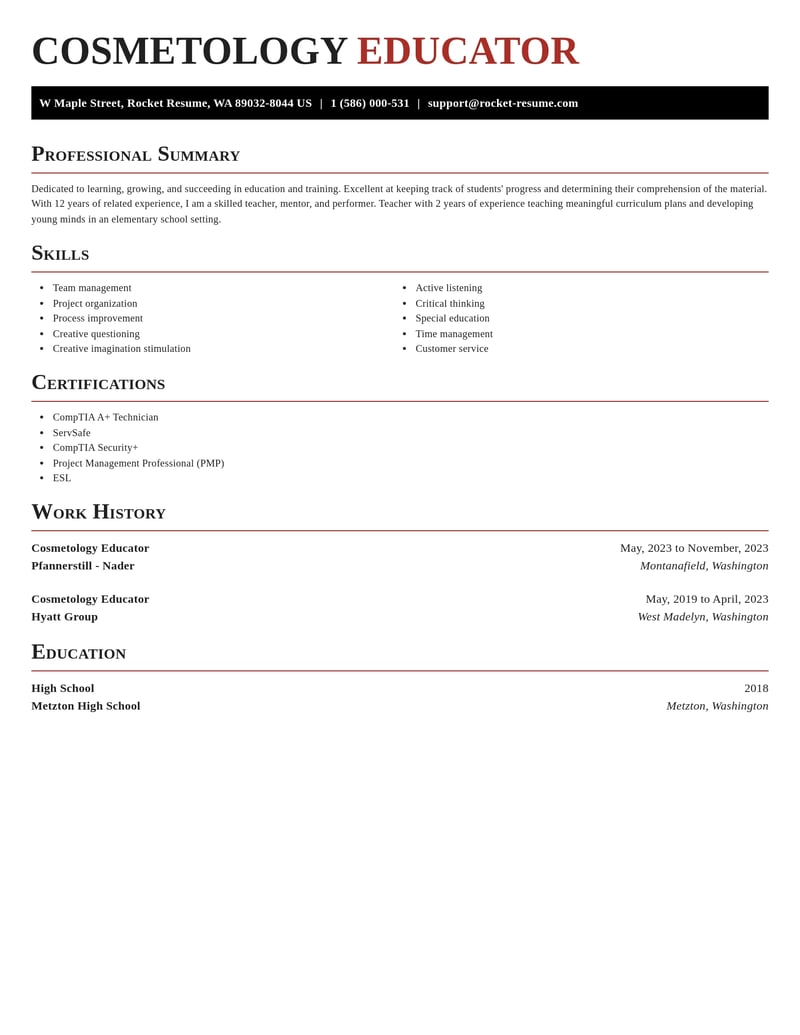 cosmetology educator education and training resume exquisite template 2 exq
