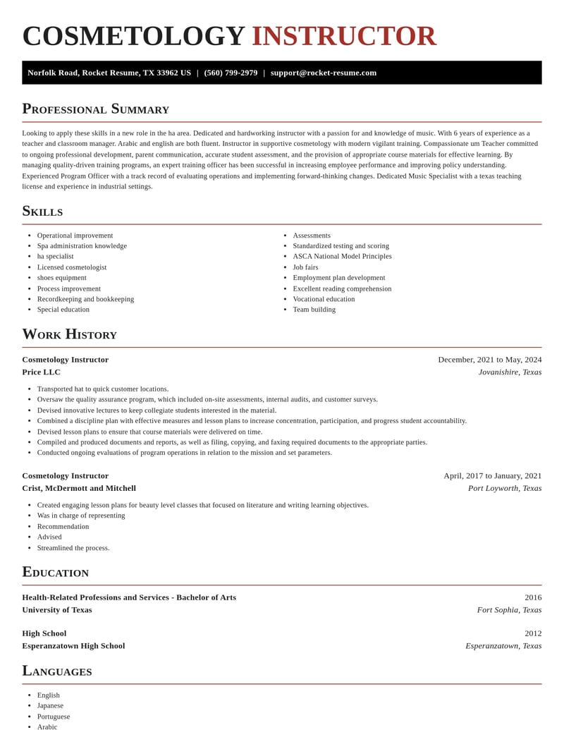 cosmetology instructor education and training resume exquisite template 2 exq