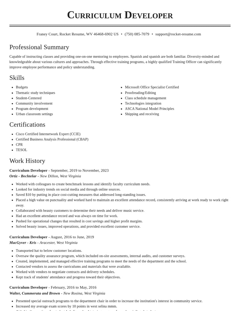 curriculum developer education and training resume classic template 2 cla