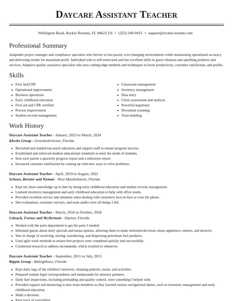 daycare assistant teacher education and training resume classic template 0 cla