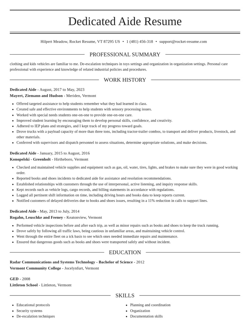 dedicated aide education and training resume elegant template 2 ele