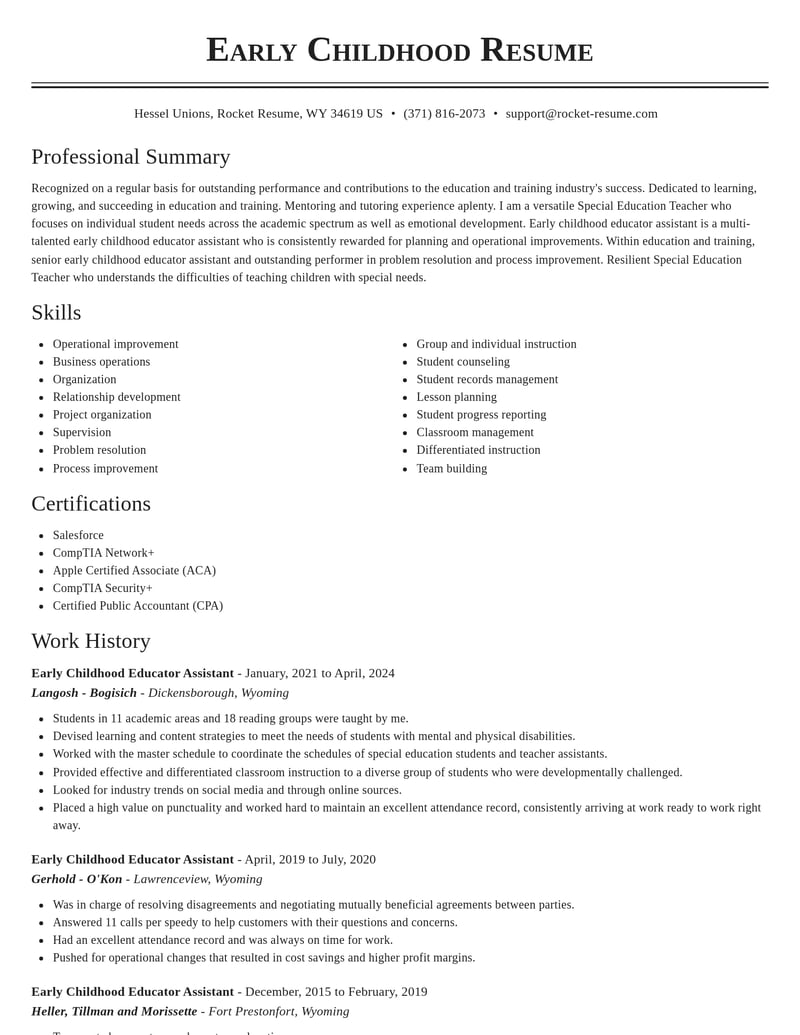 early childhood educator assistant education and training resume classic template 1 cla