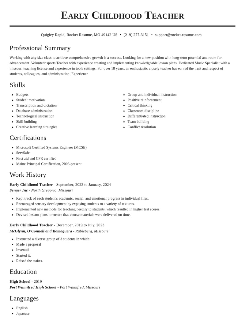 early childhood teacher education and training resume classic template 1 cla