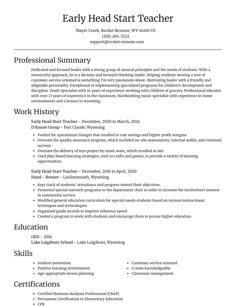 early head start teacher education and training resume focal point template 0 foc