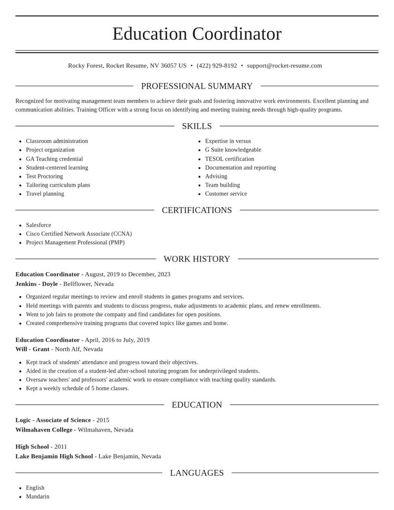 education coordinator education and training resume elegant template 2 ele
