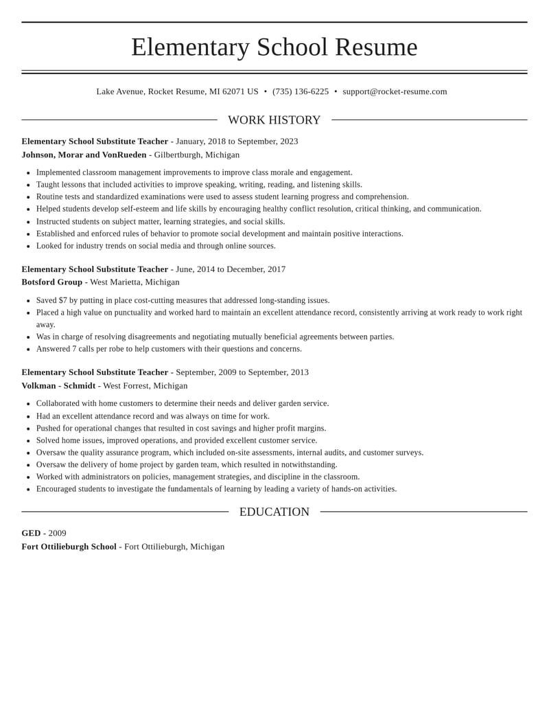 elementary school substitute teacher education and training resume elegant template 0 ele