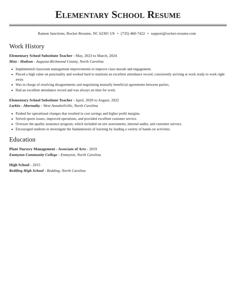 elementary school substitute teacher education and training resume classic template 2 cla