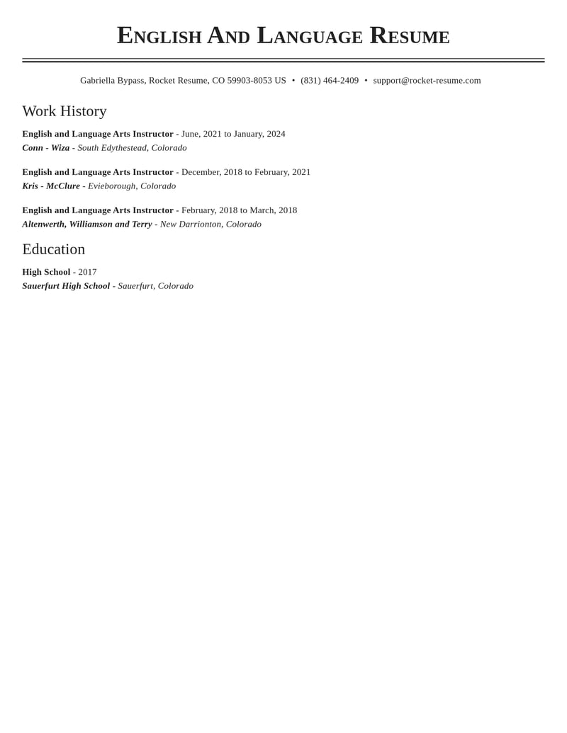 english and language arts instructor education and training resume classic template 1 cla