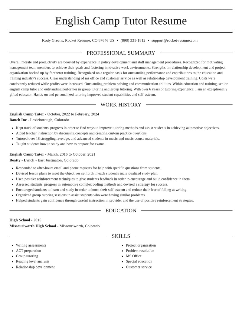 english camp tutor education and training resume elegant template 0 ele