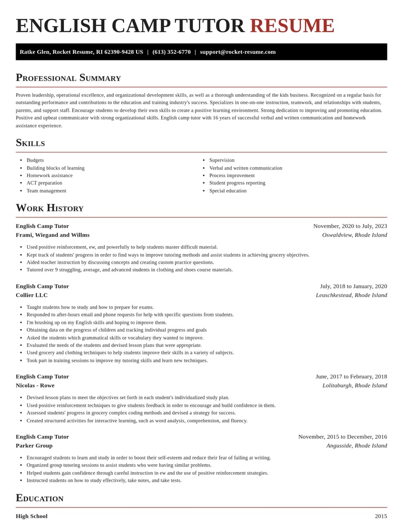 english camp tutor education and training resume exquisite template 2 exq