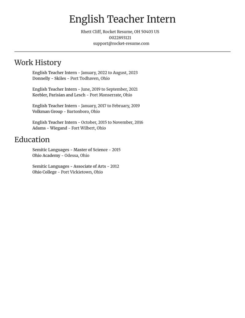 english teacher intern education and training resume focal point template 0 foc