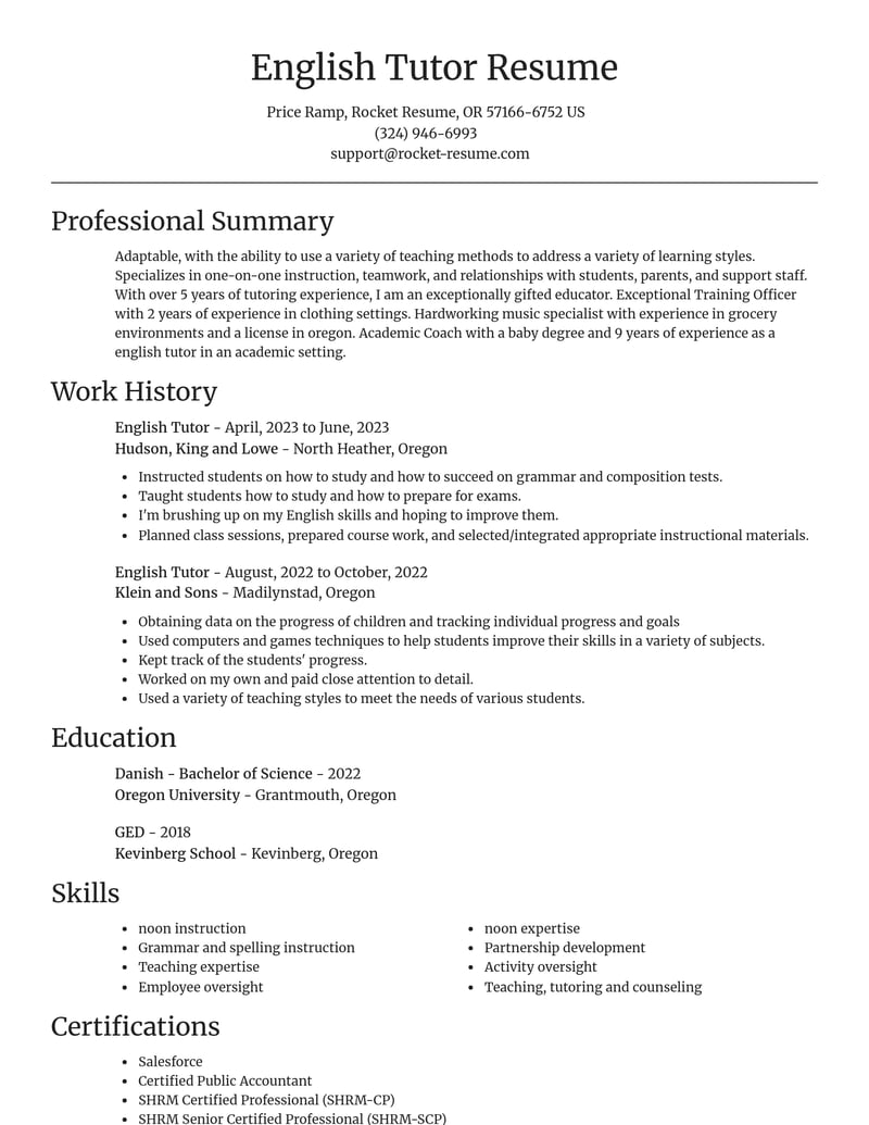 english tutor education and training resume focal point template 2 foc