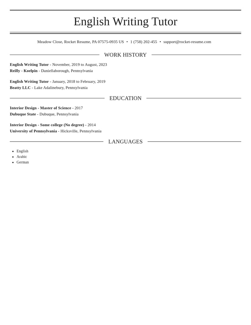 english writing tutor education and training resume elegant template 2 ele