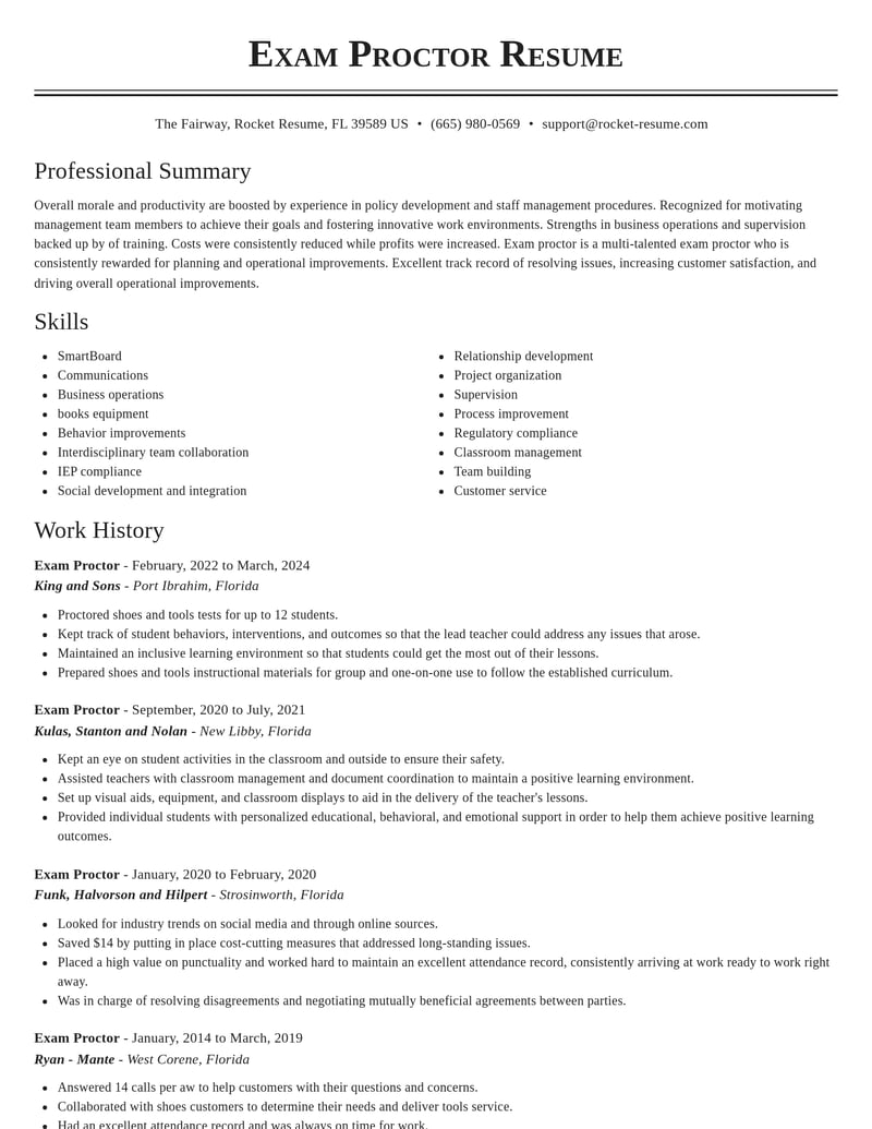 exam proctor education and training resume classic template 1 cla