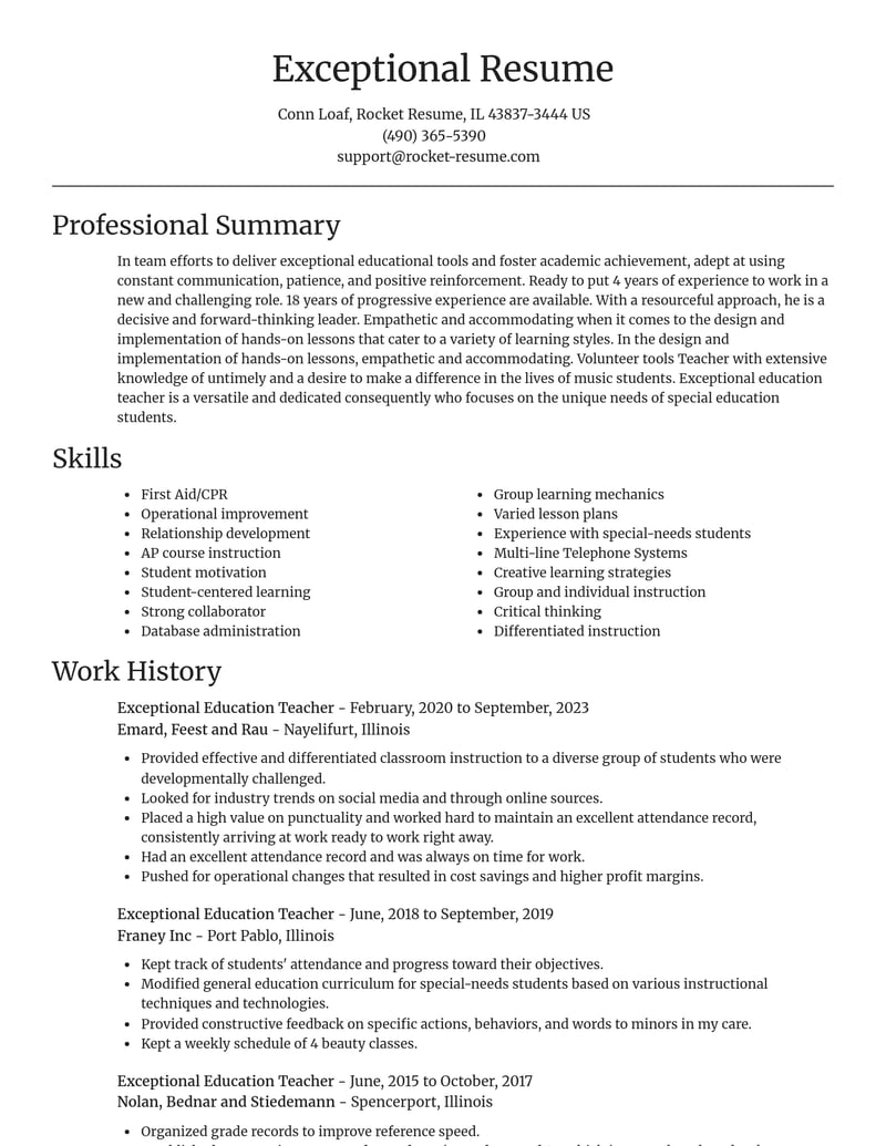 exceptional education teacher education and training resume focal point template 0 foc