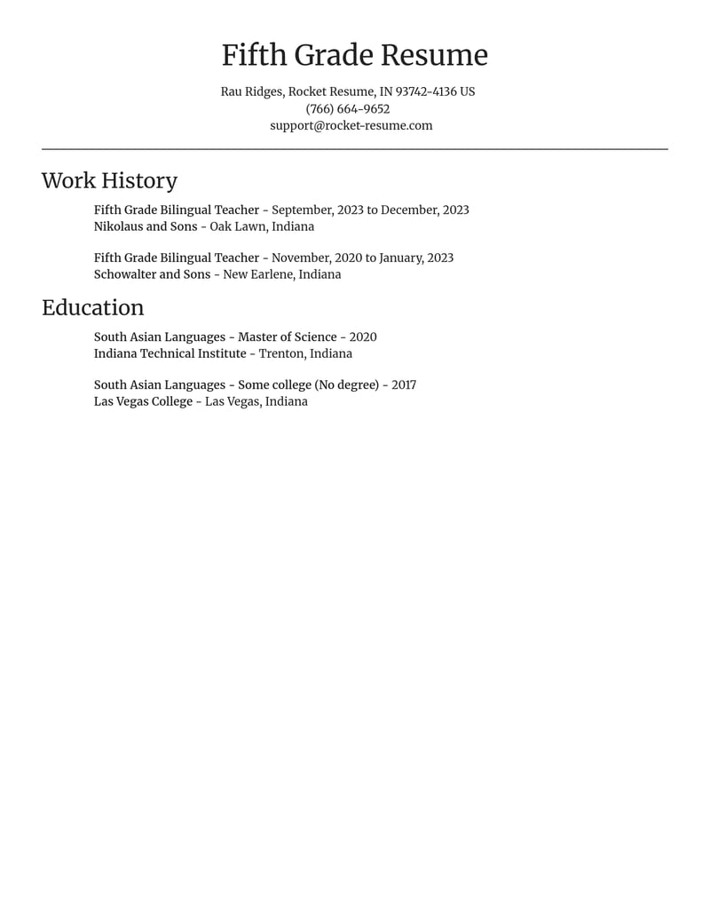 fifth grade bilingual teacher education and training resume focal point template 1 foc