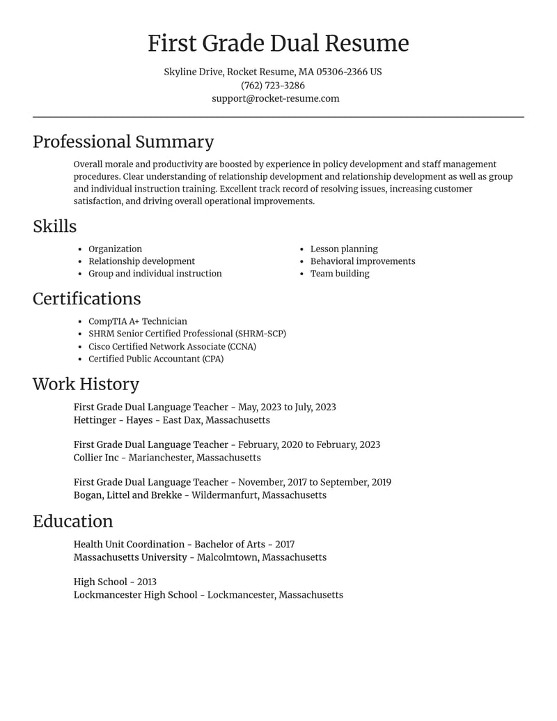 first grade dual language teacher education and training resume focal point template 0 foc